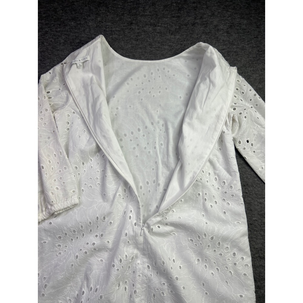 Preston & York Womens White Eyelet Shift Dress Long Sleeve Cotton 10 - Picture 3 of 12